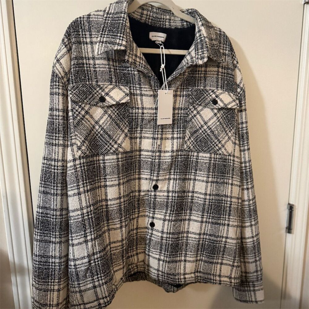 Club Paradise Men's Gray Plaid Flannel Jacket Size 2XL Casual Fall Winter